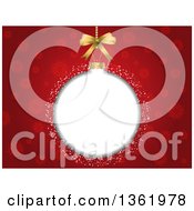 Clipart Of A Christmas Bauble Ornament Frame Over Red Snowflakes Royalty Free Vector Illustration