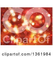 Poster, Art Print Of Christmas Background Of Bokeh Flares And Stars On Red