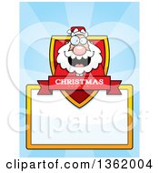 Poster, Art Print Of Santa Christmas Shield Over A Blank Sign And Blue Rays