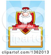 Poster, Art Print Of Santa Claus Christmas Shield Over A Blank Sign And Blue Rays