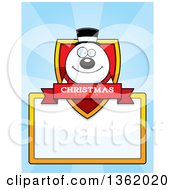 Poster, Art Print Of Snowman Christmas Shield Over A Blank Sign And Blue Rays