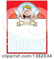 Poster, Art Print Of Chubby Christmas Male Angel On A Red Page With Text Space