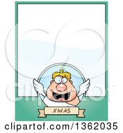Clipart Of A Chubby Christmas Male Angel On A Green Page With Text Space Royalty Free Vector Illustration