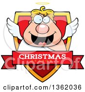 Poster, Art Print Of Chubby Male Angel On A Shield With A Christmas Season Text Banner