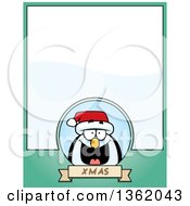 Poster, Art Print Of Christmas Penguin On A Green Page With Text Space