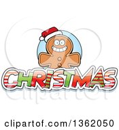 Gingerbread Cookie Over Patterned Christmas Text