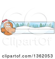 Clipart Of A Gingerbread Cookie And Winter Landscape Christmas Banner Royalty Free Vector Illustration