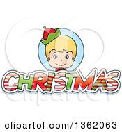 Poster, Art Print Of Boy Elf Over Patterned Christmas Text
