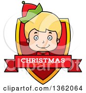 Poster, Art Print Of Boy Christmas Elf Shield With A Christmas Season Banner