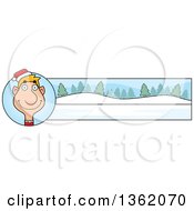 Clipart Of A Male Christmas Elf And Winter Landscape Banner Royalty Free Vector Illustration