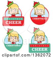 Clipart Of Girl Christmas Elf Badges Royalty Free Vector Illustration