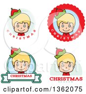 Clipart Of Boy Christmas Elf Badges Royalty Free Vector Illustration
