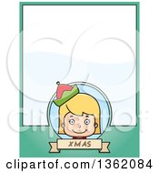 Poster, Art Print Of Girl Christmas Elf And Green Page With Text Space