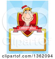 Poster, Art Print Of Male Christmas Elf Shield With A Christmas Season Banner And Blank Sign Over Blue Rays