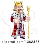 Poster, Art Print Of Happy Brunette White King Giving A Thumb Up And Holding A Gold Staff