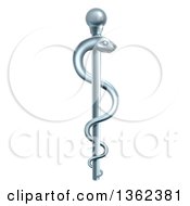 3d Silver Metal Medical Rod Of Asclepius With A Snake