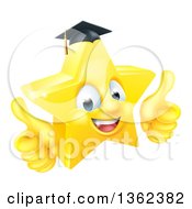 Clipart Of A 3d Happy Golden Graduate Star Emoji Emoticon Character Giving Two Thumbs Up Royalty Free Vector Illustration