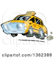 Clipart Of A Cartoon Taxi Cab Speeding And Catching Air Royalty Free Vector Illustration by Clip Art Mascots #COLLC1362388-0189