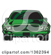 Front View Of A Cartoon Green Sports Car