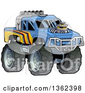Cartoon Tough Blue And Yellow Monster Truck