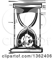 Clipart Of A Black And White Woodcut Hourglass With Sand Flowing Over A Skull Royalty Free Vector Illustration by xunantunich #COLLC1362406-0119