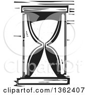 Clipart Of A Black And White Woodcut Hourglass Royalty Free Vector Illustration