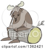 Poster, Art Print Of Cartoon Depressed Moose Sitting On A Log