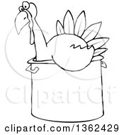 Poster, Art Print Of Cartoon Black And White Thanksgiving Turkey Bird Sitting In A Pot
