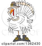 Cartoon White Thanksgiving Turkey Bird Wearing Boots And A Pilgrim Hat
