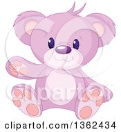 Poster, Art Print Of Cute Pink And Purple Teddy Bear Sitting And Waving