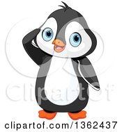Clipart Of A Cute Baby Penguin Chick Saluting Royalty Free Vector Illustration by Pushkin