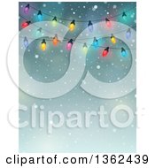 Background Of Colorful Christmas Lights Over Snow And Text Space
