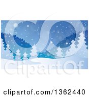 Poster, Art Print Of Background Of Snow Falling Over Mountains And Evergreen Trees