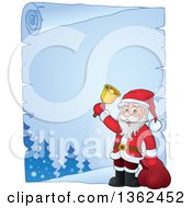 Poster, Art Print Of Christmas Santa Claus Ringing A Bell Over A Frozen Parchment Scroll Page With Text Space