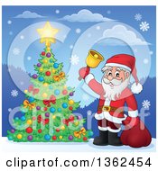 Poster, Art Print Of Christmas Santa Claus Ringing A Bell By A Tree In The Snow