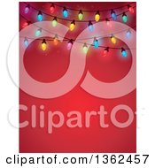 Colorful Christmas Lights Over Red With Text Space