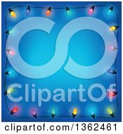 Poster, Art Print Of Border Of Colorful Christmas Lights Over Blue With Text Space