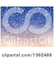 Poster, Art Print Of Background Of Snow Falling Over Gradient Blue And Pink Sky