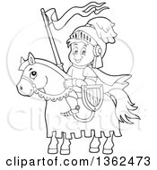 Poster, Art Print Of Cartoon Black And White Happy Knight Boy On A Horse