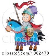 Poster, Art Print Of Cartoon Happy Knight Boy On A Horse