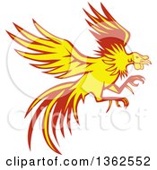 Poster, Art Print Of Retro Yellow And Red Flying Fighting Cock Rooster