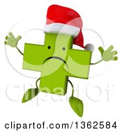 Clipart Of A 3d Unhappy Green Christmas Naturopathic Cross Character Jumping On A White Background Royalty Free Illustration