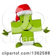 Clipart Of A 3d Happy Green Christmas Naturopathic Cross Character Welcoming On A White Background Royalty Free Illustration