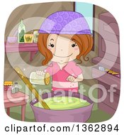 Poster, Art Print Of Happy Brunette White Witch Girl Adding Spices To A Soup Or Potion Spell