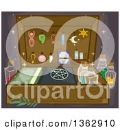 Clipart Of A Witchcraft Or Wizardry Kit With Accessories Potions And Books Royalty Free Vector Illustration by BNP Design Studio