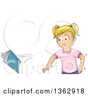 Poster, Art Print Of Mad Blond White Girl Throwing A Book