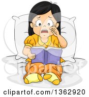 Poster, Art Print Of Sad Asian Girl Sitting On A Bed And Crying Whiel Reading A Sad Story Book