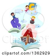 Clipart Of School Children On Alphabet Books Royalty Free Vector Illustration
