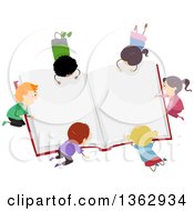 Clipart Of A Giant Book Surrounded By Children Royalty Free Vector Illustration
