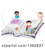 Poster, Art Print Of School Children Turning The Page Of A Giant Book